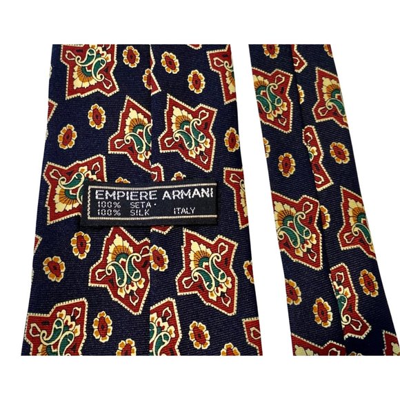 EMPIERE ARMANI Dark Blue, Red & Gold 100% Silk Paisley Inspired Tie | 58" - Picture 7 of 7